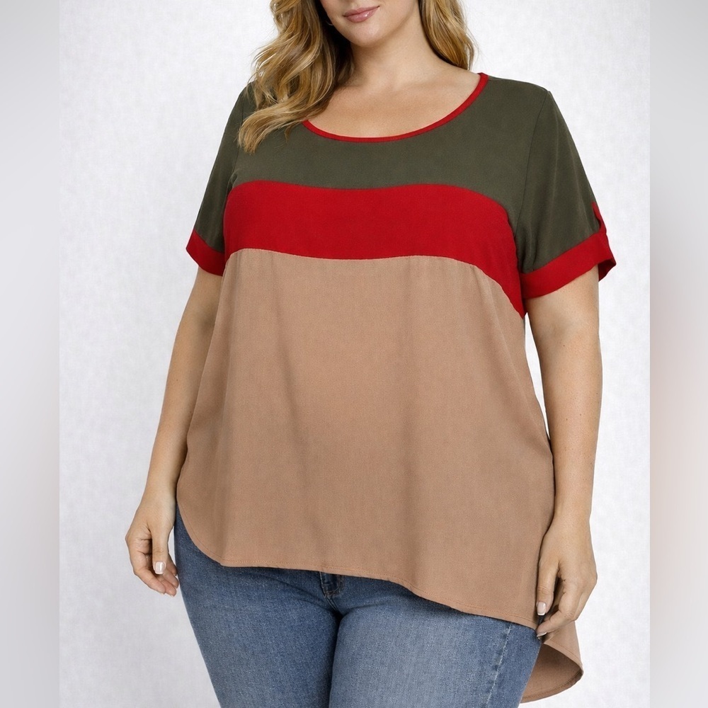 Janette Plus Multicolor Short Sleeve Blouse (464)